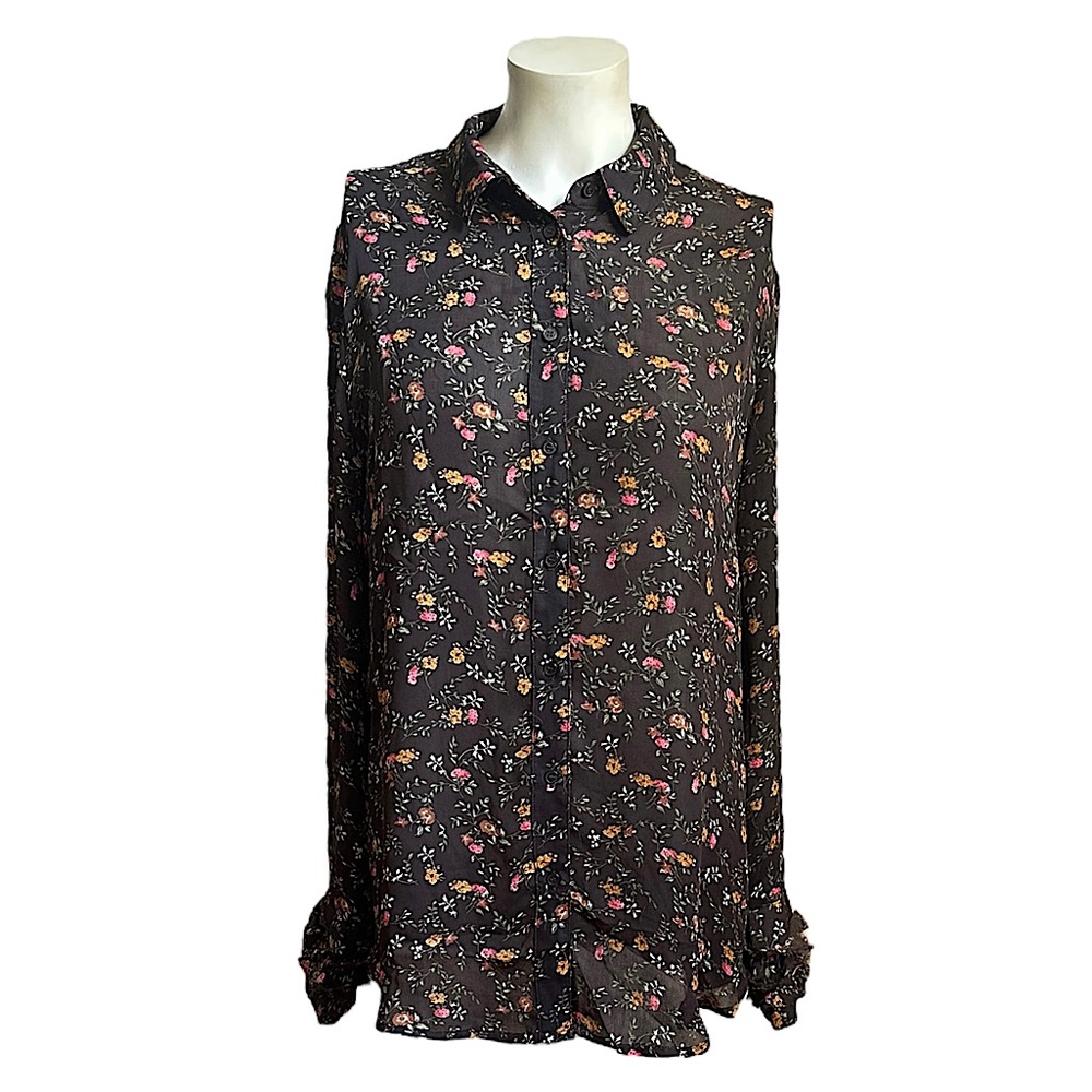 NWT Brown Floral Blouse, Size L - Picture 1 of 3